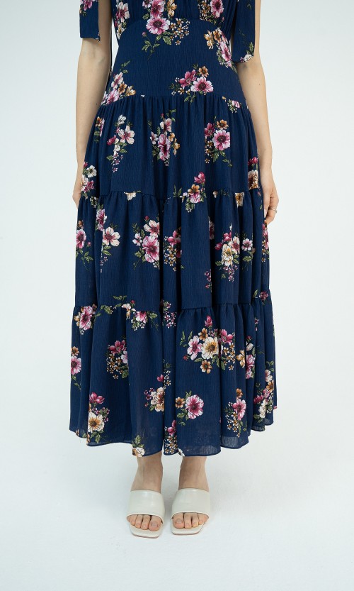 G-Navy Floral Maxi Woven Dress